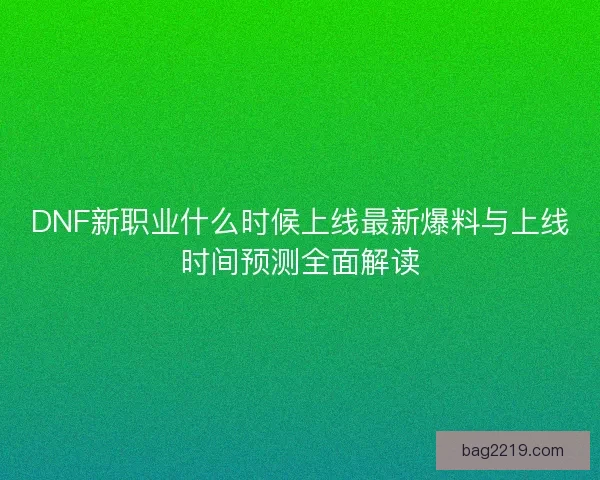 DNF新职业什么时候上线最新爆料与上线时间预测全面解读